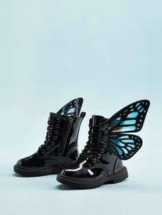 Toddler Girls Detachable Butterfly Combat Boots | SHEIN USA Greek Outfit, Public Desire Shoes, Chloe Shoes, Toddler Boots, Blue Boots, Boot Accessories, Winter Boots Women, Painted Shoes, Kids Boots