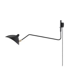 a black wall light with an arm and two lights on each side, against a white background