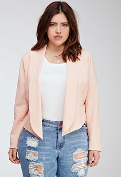 FOREVER 21 Plus Size Textured Shawl Collar Blazer Outfits For Short Women Curvy, Outfits For Short Women, Shawl Collar Blazer, Chubby Fashion, Plus Size Blazer, Look Plus Size, Short Women, Curvy Girl Fashion, Blazer Outfits