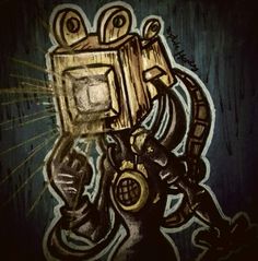 a drawing of a robot holding a camera