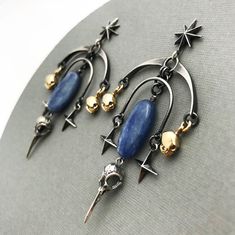 Mobile Arch Earrings Symbolic Talisman Earrings With Skulls - Etsy Sci Fi Jewelry, Witchy Earrings, Arch Earrings, The Blue Sky, Light Earrings, Magical Jewelry, Color Play, Labradorite Earrings, Skull Earrings