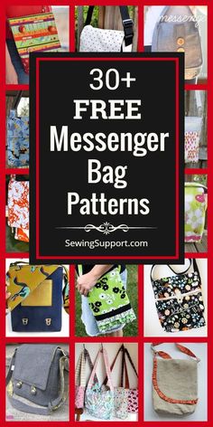 the free messenger bag pattern is shown in many different styles and sizes, including one that has