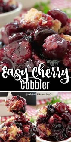 an easy cherry cobbler recipe with blueberries and crumbs