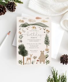 an animal themed birthday party with pine cones