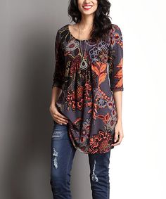 Love this Charcoal Floral Empire-Waist Tunic Dress by Reborn Collection on #zulily! #zulilyfinds Velvet Jeans, Shirts For Leggings, Stitch Fix Stylist, Stitch Fix Inspiration, Best Outfits, Empire Waist, Tunic Dress