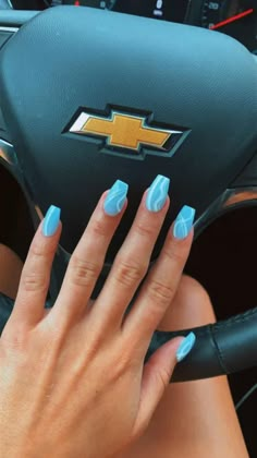 Bright Summer Nails Blue, Acrylic Nails Ideas Vacation, Cool Acrylic Nails Summer, Sport Length Acrylic Nails Cute, Summer Nails Full Color, Holiday Nails Summer 2023 Blue, Cute Nail Designs For The Beach, Acrylic Nail Designs For Summer Blue, Mid Blue Nails