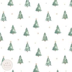 a white background with green christmas trees and stars on the bottom half of each tree