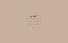 a calendar with the word october written in brown on it's front cover and back side