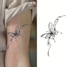 a tattoo on the side of a woman's leg and an image of a flower