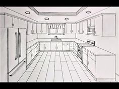 a drawing of a kitchen with white cabinets