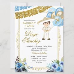 Charro Centerpieces, Charro Baptism, Baptism Invitation For Boys, Mexican Blue