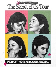 an advertisement for the secret of us tour with four women in different colors and black hair