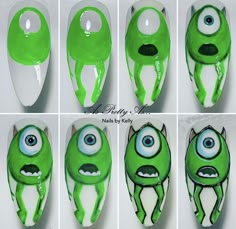 Inside Out Nails Disney, Cartoon Nail Art Step By Step, Monster Inc Nails, Minion Nail Art