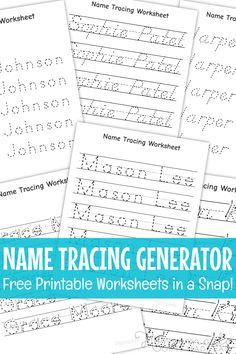 printable worksheets for children to practice their handwriting and writing skills with the name tracking generator