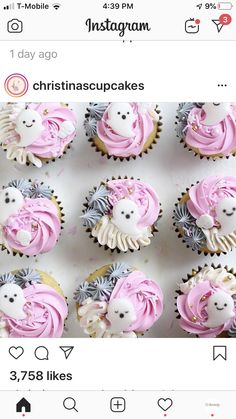 cupcakes with pink frosting and white sheep on them