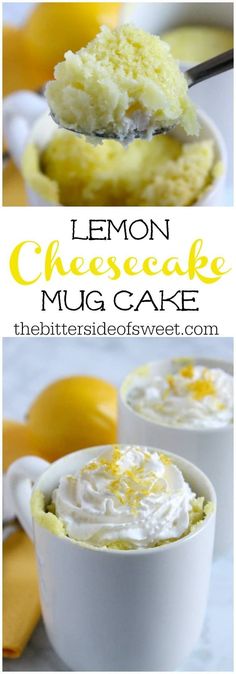 lemon cheesecake mug cake with whipped cream