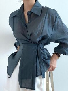 Shirts For Women Casual Classy Long, Dramatic Sleeves Shirt, Urban Shirt, Elegant Clothing, Button Shirts, Loose Long Sleeve, Chiffon Shirt, Middle Age, Office Ladies