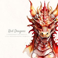 a red dragon's head is shown in watercolor