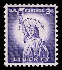 a stamp with the statue of liberty on it