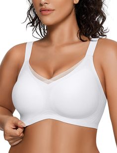 PRICES MAY VARY. Wireless Bras with Support and Lift - Our wirefree bras feature a W-shaped Jelly Strip and Supportive molded cups around your breasts, giving a nice shape and adequate support for daily life. This comfort bra without underwire means no annoying wire stabbing you in the side, ensuring a buttery soft feeling all day long. Sexy V Neck Bras for Women - The crossover bra is decorated with delicate criss-cross mesh detail which adds a touch of feminine elegance to the front side, maki Wirefree Bras, Tshirt Bra, Dance Bras, Comfort Bra, Bra Extender, Wireless Bras, Comfortable Bra, Lounge Bra, Feminine Elegance