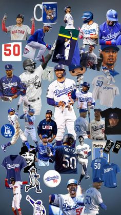 a collage of different baseball players and their names on the same team uniform, number 50