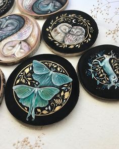 six hand painted coasters with animals on them