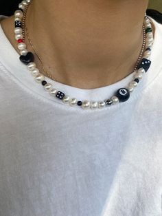 THE AESTAS 8 BALL PEARL NECKLACE CHOKER – Rimor Jewelry Beads Necklace For Boys, 8 Ball Necklace, Mens Accessories Necklace, Pulseras Kandi, Pearl Necklace Choker, Boys Necklace, Black Beaded Bracelets, Diy For Men, Beaded Jewelry Designs