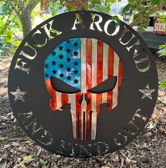 Rusty Rooster Fabrication & Design Physical product F Around and Find Out American Flag Punisher Skull Metal Sign (C85) F Around And Find Out, American Flag Diy, Flag Diy, Woodwork Ideas, Wooden American Flag, Man Cave Art, Punisher Skull, Cave Art, Pencil Sketch Images