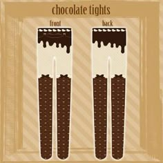 two tall candles with chocolate and white frosting on them, in front of a brown frame