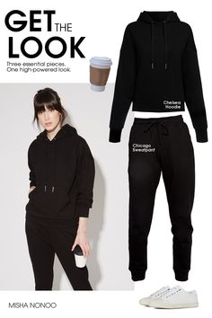 Essential Pieces, One High-Powered Look. #WFH #Winter #WinterOutfit #WorkFromHome #Sweats #Sweatset #Outfits #OutfitIdeas #Sweats #Boss #BossBabe #Fashion #WomensFashion #ComfortableClothes #DesignerSweats #Designer #MishaNonoo #SweatpantOutfit #Collage #LookBook #GetTheLook #Black Sweat Set, Muslim Fashion Outfits, Project Inspiration, Comfortable Outfits, Muslim Fashion