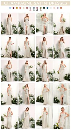 a collage of photos showing different styles of bridesmaid dresses and gowns