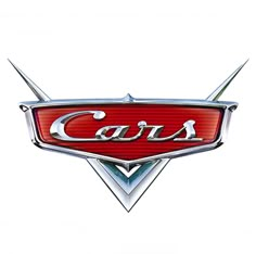 the logo for cars is shown in red and silver with an arrow on it's side