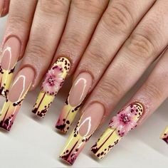 Style Nails, Girly Acrylic Nails, Nail Art Galleries, Free Style, Floral Nails