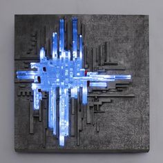 a piece of art that looks like it has blue lights on it