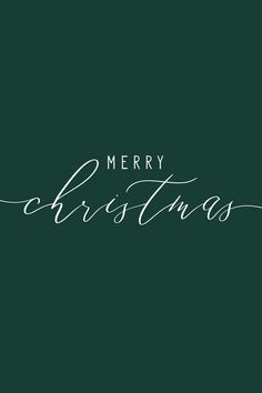 the words merry christmas written in white on a dark green background with a handwritten font