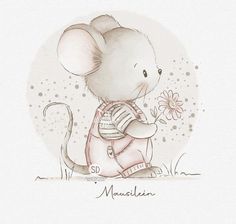 a drawing of a mouse holding a flower