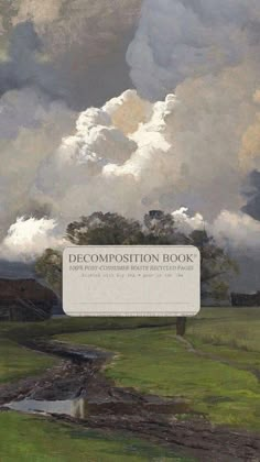 an image of a book cover with clouds in the sky and water running through it