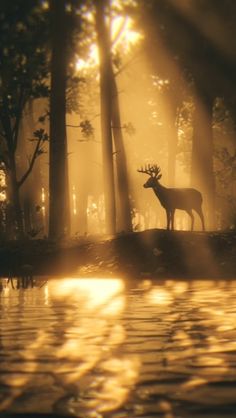 a deer standing in the middle of a forest