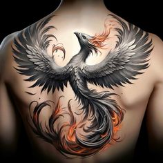 the back of a man with a bird tattoo on his chest and wings painted on it