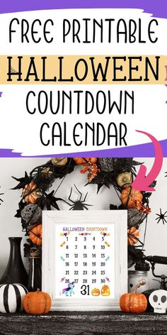 the free printable halloween countdown calendar is on display