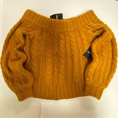 Forever 21 Off The Shoulder Cropped Cable Knit Sweater In Marigold Bnwt-Super Cute! Off The Shoulder Cropped Slightly Ballooned Sleeves Hanger Straps Size: Small Trendy Forever 21 Fall Sweater, Open Shoulder Sweater, Knot Sweater, Cropped Cable Knit Sweater, Fall Cardigan, Forever 21 Sweater, Cold Shoulder Sweater, Wool Vest, Cream Sweater