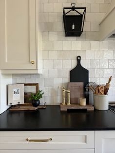 the kitchen counter is clean and ready for us to use