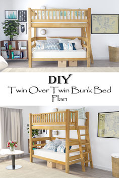 twin over twin bunk bed plan with built - in futon and trundle