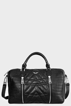 Zadig et Voltaire handbag, quilted, worn by hand or across the shoulder, handle with studs, two gussets, wing rivet, width 38 cm, height 24 cm, depth 18 cm, handles length 24 cm, shoulder strap length 92 cm, 100% cow leather bag sunny matelasse Madison Style, Crossover Purse, Leather Goodies, Show Look, Quilted Bag, Girls Best Friend, Cow Leather, Look Book