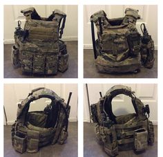 four different views of an army bag