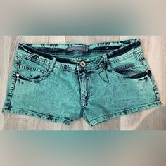 Boom Boom Jeans Acid Wash, Distressed, Cheeky Shorts. Size 11. Color Aqua/Green. New, Never Worn. Super Cute Vintage Style. Green Distressed Denim Bottoms, Green Jean Shorts For Summer, Trendy Green Shorts, Green High-waisted Cotton Jean Shorts, Fitted Green Jean Shorts Casual Style, Casual Green Cutoff Jean Shorts, Trendy Green Distressed Bottoms, Green Denim Shorts For Summer, Fitted Green Jean Shorts For Summer