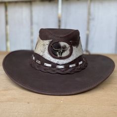 Brown Curved Brim Top Hat For Ranch, Brown Leather Brimmed Fedora, Western Style Brown Hat With Flat Crown, Brown Top Hat With Curved Brim For Rodeo, Brown Top Hat With Curved Brim For Western-themed Events, Brown Curved Brim Top Hat For Western-themed Events, Brown Country Hat With Flat Crown, Brown Hats With Leather Lining And Curved Brim, Country Style Brown Hat With Flat Crown