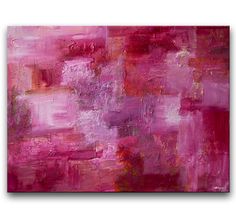 an abstract painting with pink and red colors on the canvas, it is very difficult to see