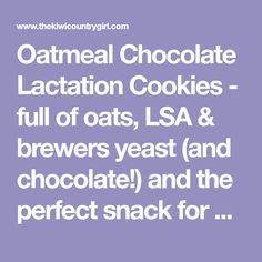 Oatmeal Chocolate Lactation Cookies - full of oats, LSA & brewers yeast (and chocolate!) and the perfect snack for any new breastfeeding mama! Nursing Snacks, Baby Food Prep, Freezer Prep, Breastfeeding Snacks, The Nugget, Freezer Recipes, Breastfeeding Foods, Lactation Cookies, Brewers Yeast