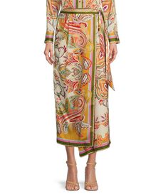 Antonio Melani Clio Scarf Coordinating Wrap Skirt | Dillard's Chic Paisley Print Bottoms For Spring, Seersucker Skirt, Red Floral Skirt, Black Dresses Classy, Colorful Skirts, Black Herringbone, Striped Skirt Pencil, Knee Length Skirt Pencil, Tiered Maxi Skirt